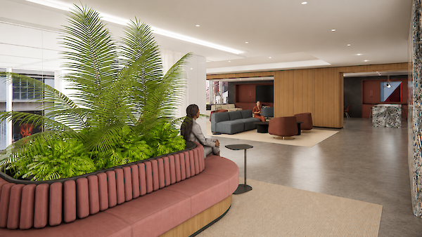 Modern collaborative spaces at 260 Madison Avenue designed for team connectivity, offering a warm and professional environment for the next generation of Midtown office tenants.